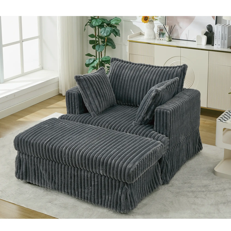 Oversized Corduroy Chaise Lounge with Ottoman in Dark Gray by HouseOfZazla