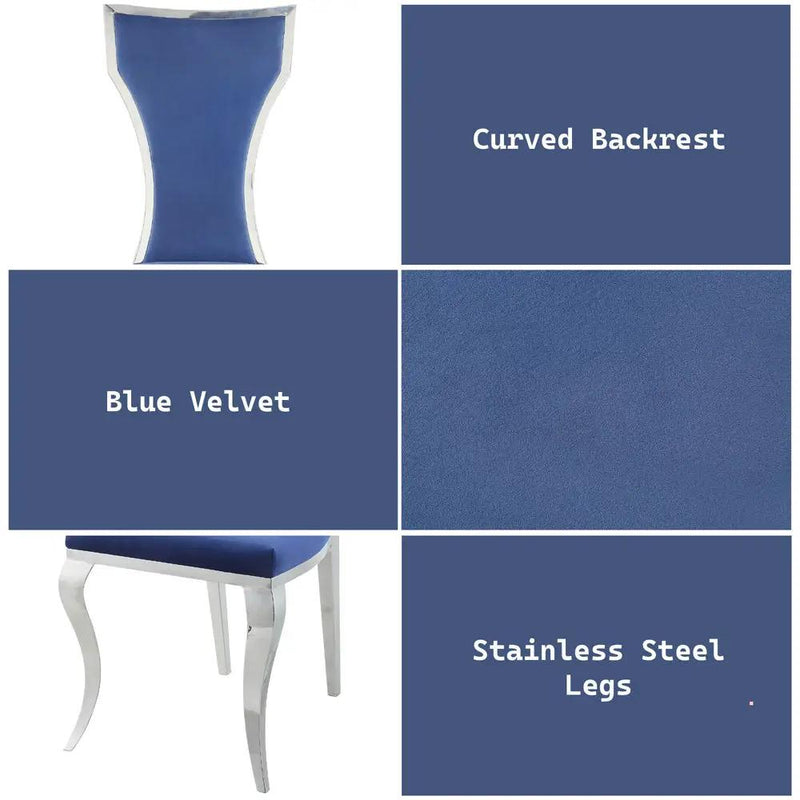 Azriel - Side Chair (Set of 2) - Blue Velvet & Mirroed Silver by Unique Piece Furniture
