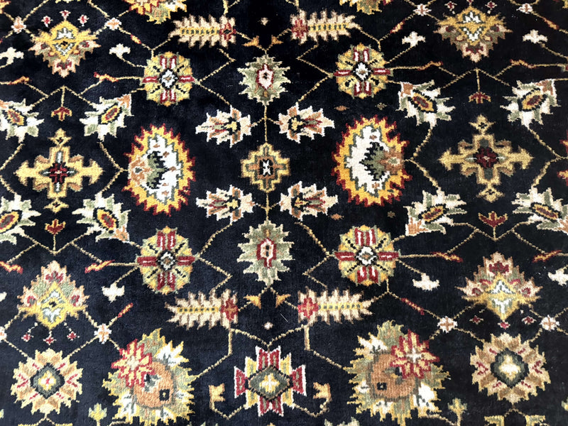 Indo Persian Mahal Rug 8x10, Black and Gold, Wool Hand Knotted Oriental Carpet by Jewel Rugs