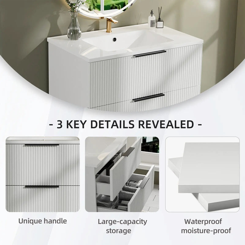 Modern Wall Mounted Floating Bathroom Vanity With Sink And Drawers by Unique Piece Furniture