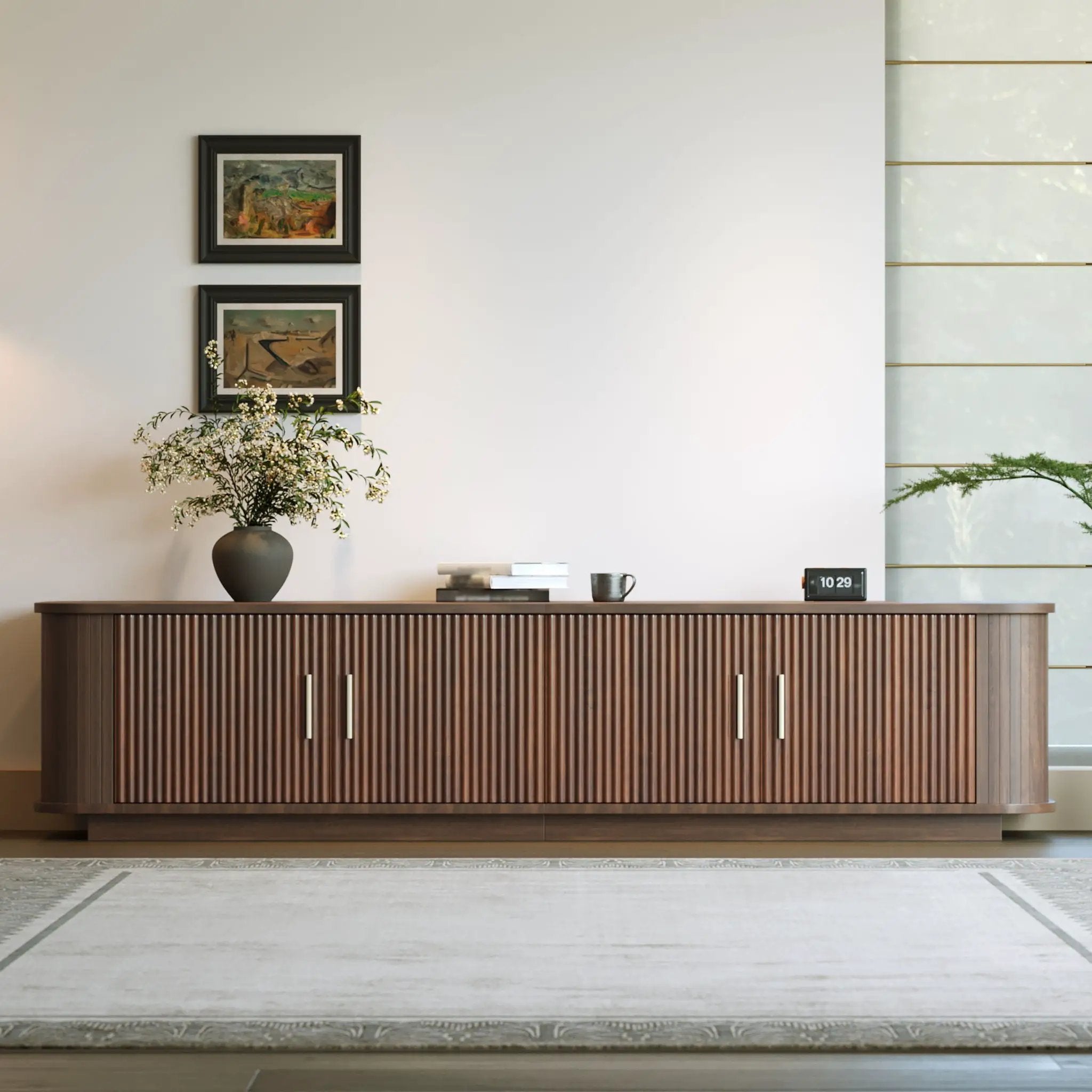 70" TV Stand With Ample Storage, Refined Curved Corners - Dark Brown by Unique Piece Furniture