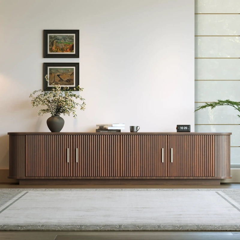 70" TV Stand With Ample Storage, Refined Curved Corners - Dark Brown by Unique Piece Furniture
