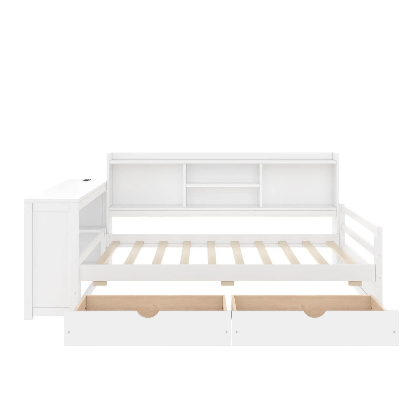 Corner Daybed With Storage Drawers, Desk, Charging Port & Bookcase by HouseOfZazla