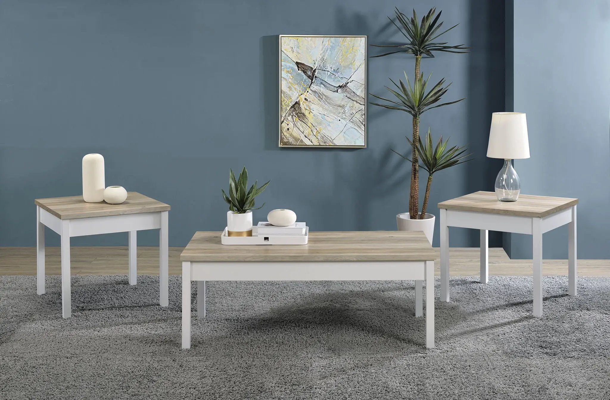 Stacie 3-piece Coffee Table Set Distressed Pine and White by Unique Piece Furniture