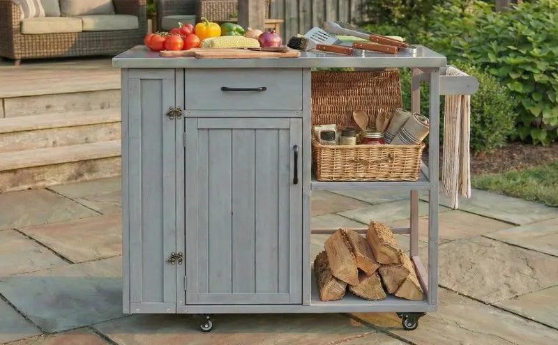 Outdoor Kitchen Island Fir Wood Prep Station with Stainless Steel Top by HouseOfZazla