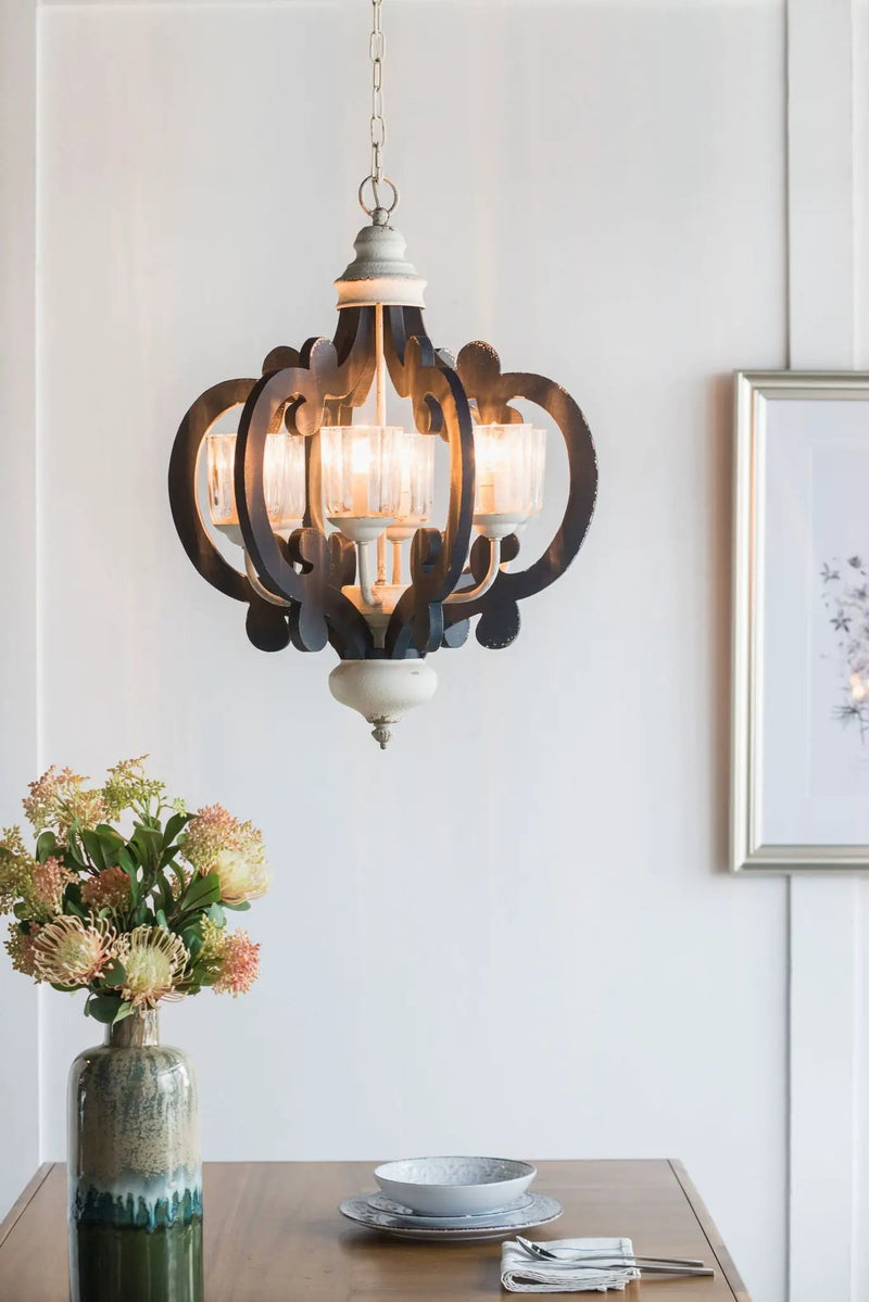 Wood Chandelier 6 Light Farmhouse Pendant Lighting Wood Hanging Light Fixture For Kitchen Living Dining Room, Bulb Not Included - Cream by Unique Piece Furniture