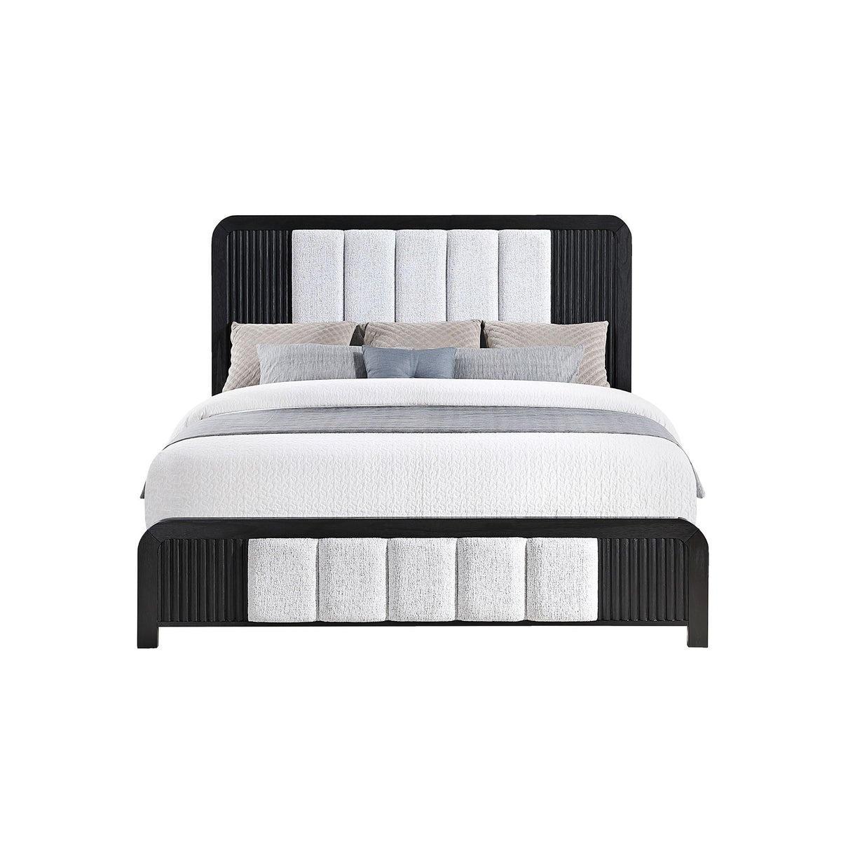 Fluted Panel Bed with Upholstered Headboard – Black
