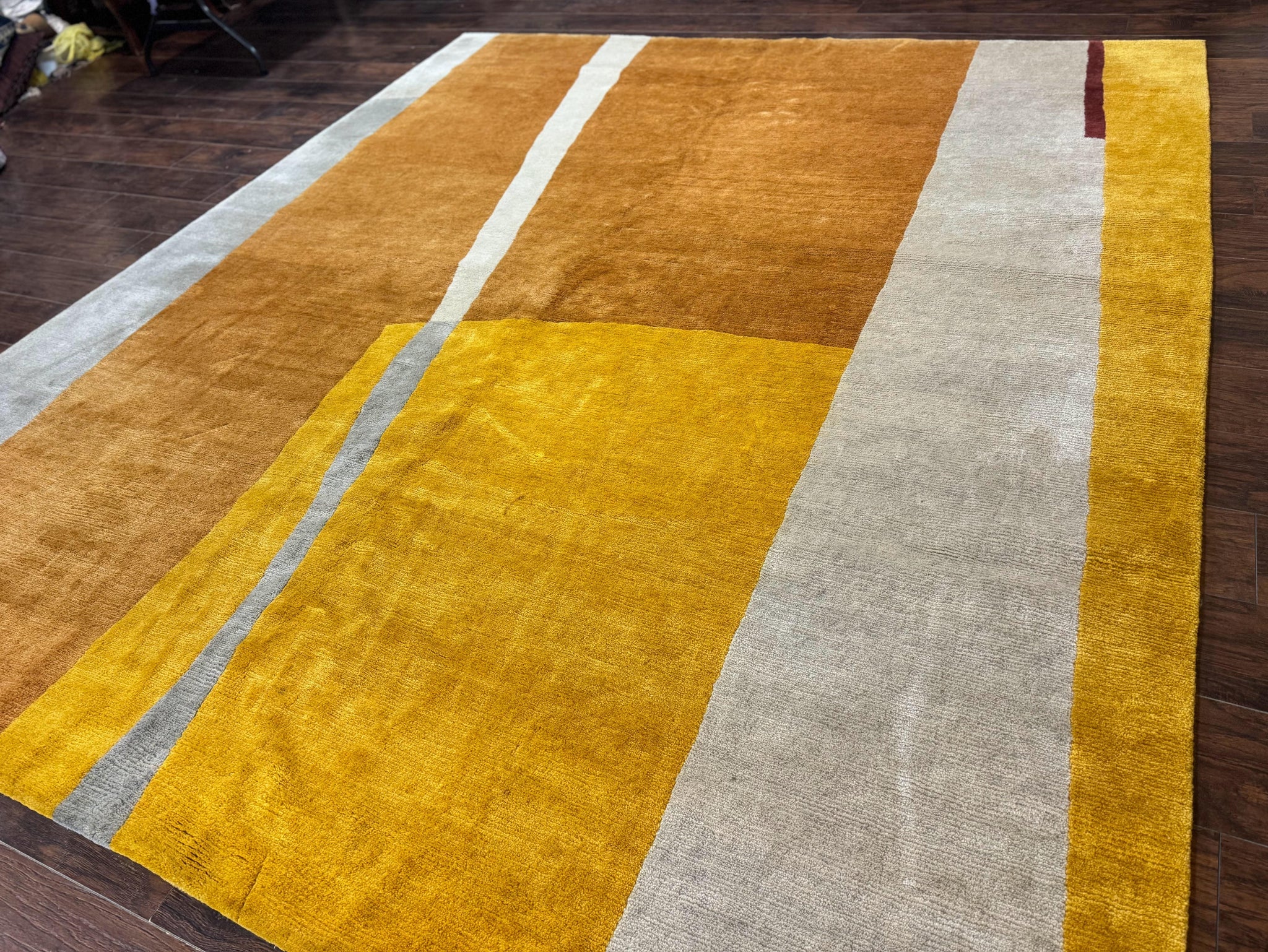 Modern Tibetan Rug 9x10, Wool Handmade Tibetan Area Rug, Abstract Multicolor by Jewel Rugs