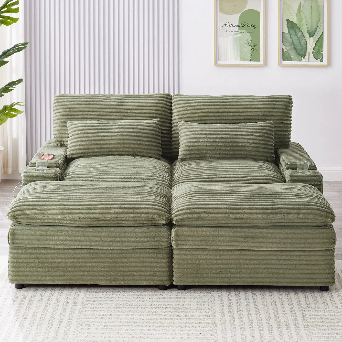 Convertible Loveseat Sofa With Storage, USB Ports, Cup Holders by Unique Piece Furniture