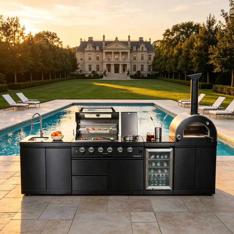 Black 125-Inch Double Stainless Steel Gas Outdoor Kitchen Barbecue Grill by HouseOfZazla