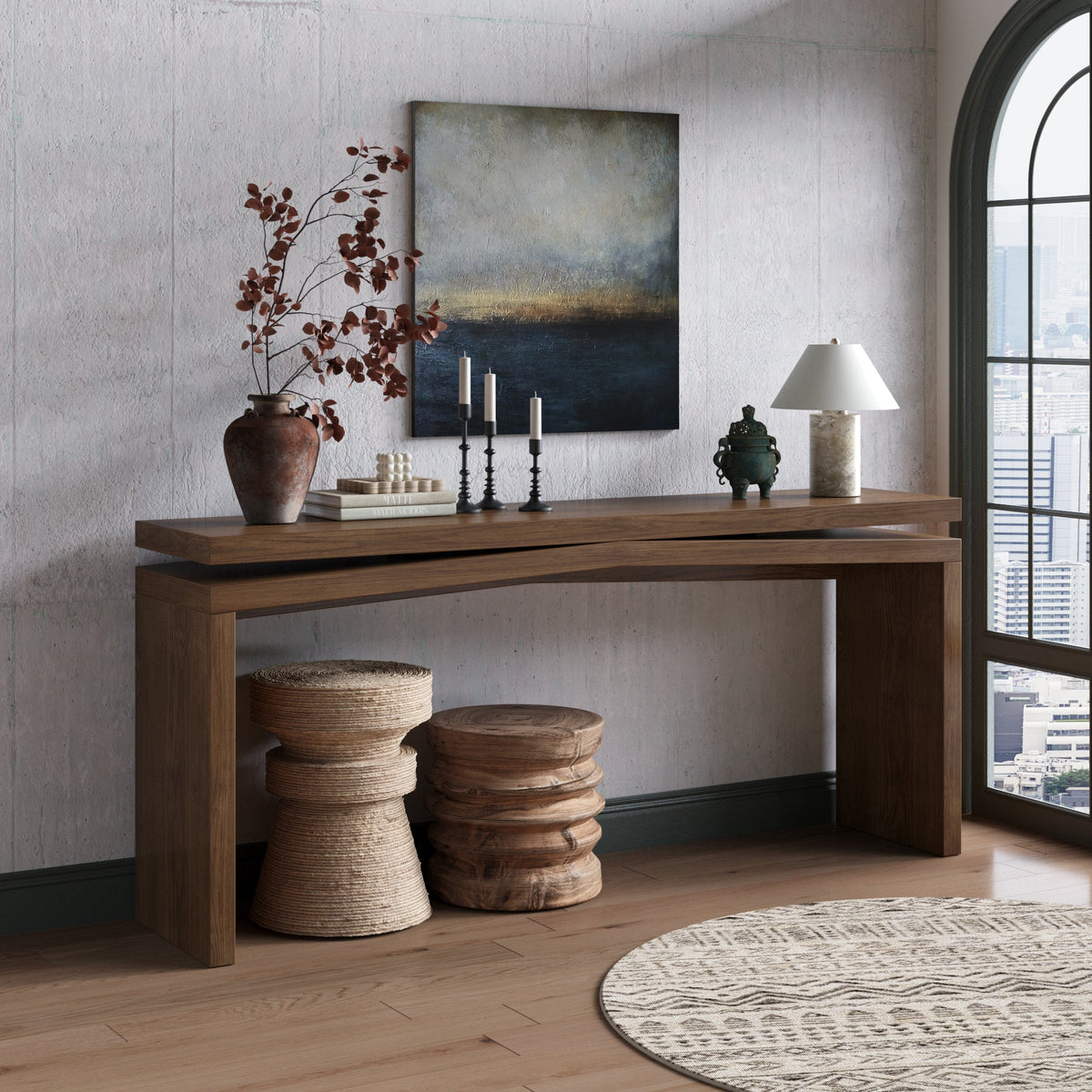 65-Inch Solid Wood Veneer Console Table, Long Farmhouse Entryway Sofa Table for Living Room, Hallway, Behind Couch, Apartment, Antique Rustic, photo 3 of 9