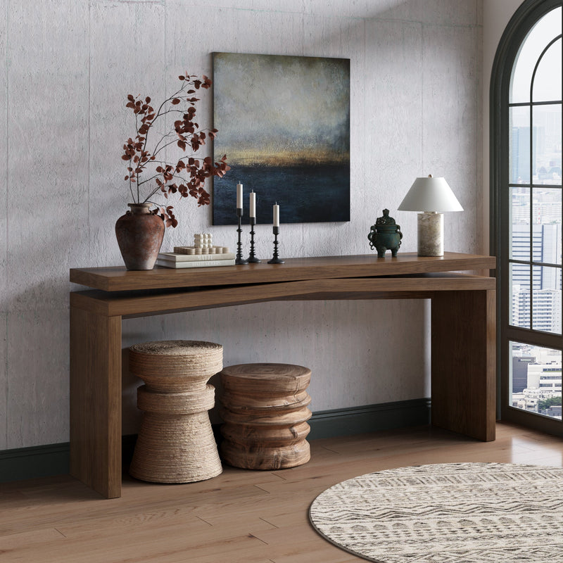 65-Inch Solid Wood Veneer Console Table, Long Farmhouse Entryway Sofa Table for Living Room, Hallway, Behind Couch, Apartment, Antique Rustic, photo 3 of 9