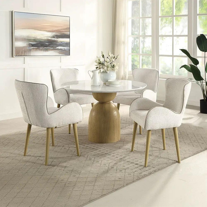 Kala - Round Dining Table With Marble Top - Natural Marble Top & Oak by Unique Piece Furniture