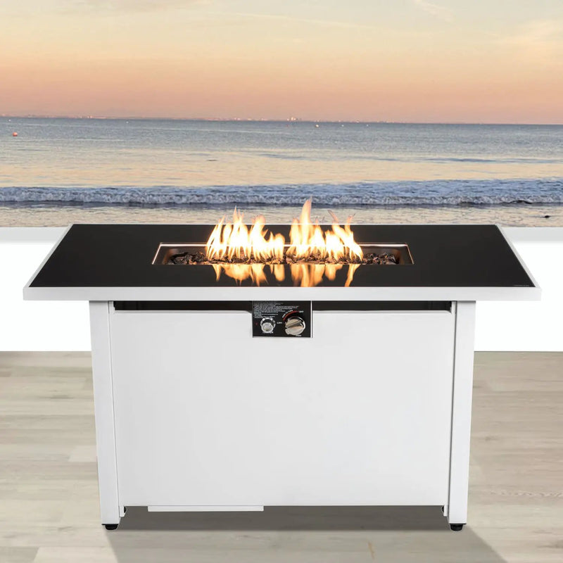 Outdoor Fire Pit Table With Lid - White / Black by Unique Piece Furniture