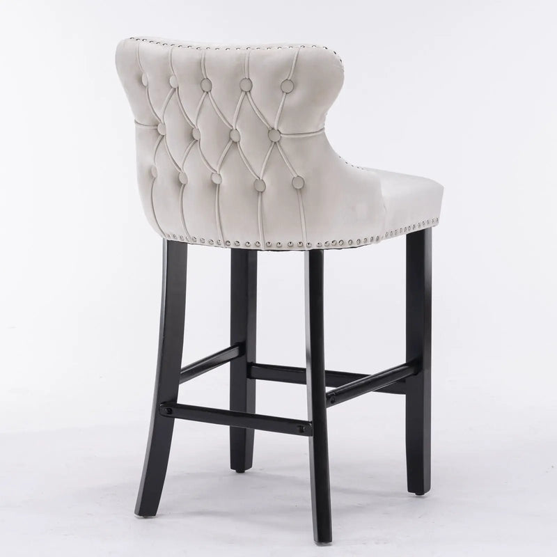 Contemporary Upholstered Wing-Back Barstools With Button Tufted Decoration And Wooden Legs, And Nailhead Trim, Leisure Style Bar Chairs, Bar Stools (Set of 2) by Unique Piece Furniture