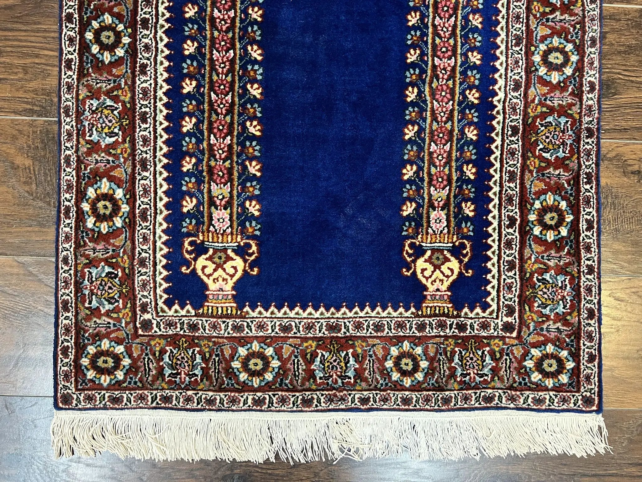 Indo Persian Prayer Rug 3x5, Fine Oriental Carpet, Dark Blue and Red, Vintage Hand Knotted Handmade Prayer Rug by Jewel Rugs