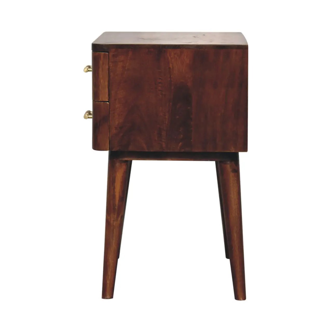 Solid Wood Chestnut T-Bar Nightstand, 2-Drawers, Nordic Legs by HouseOfZazla