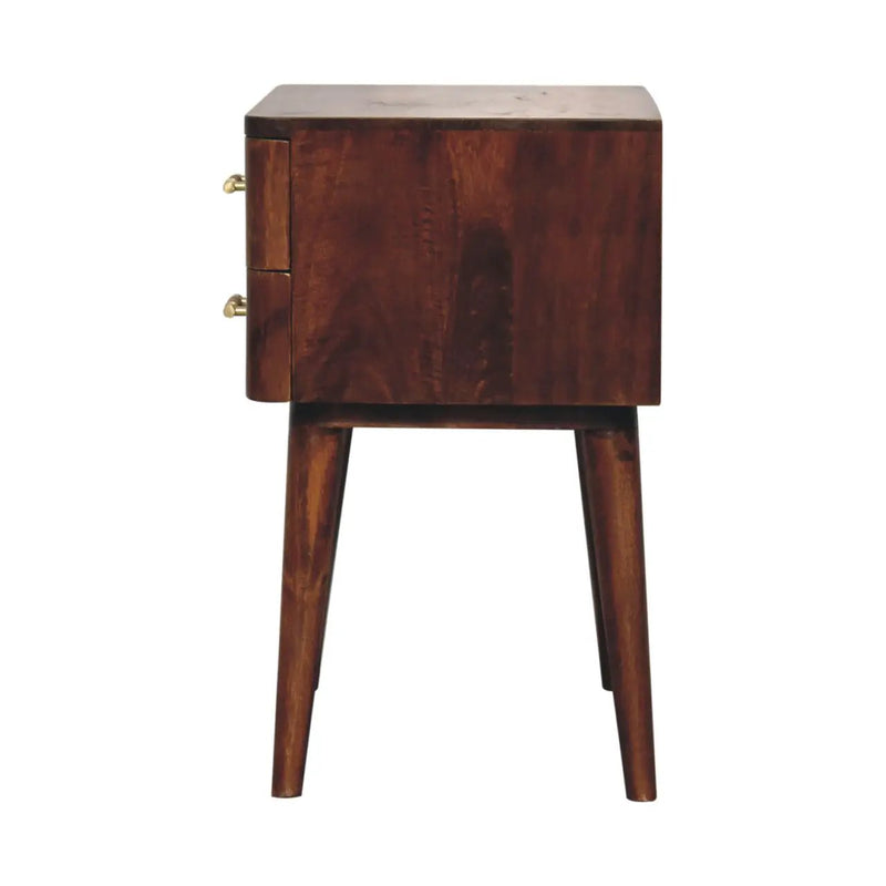 Solid Wood Chestnut T-Bar Nightstand, 2-Drawers, Nordic Legs by HouseOfZazla