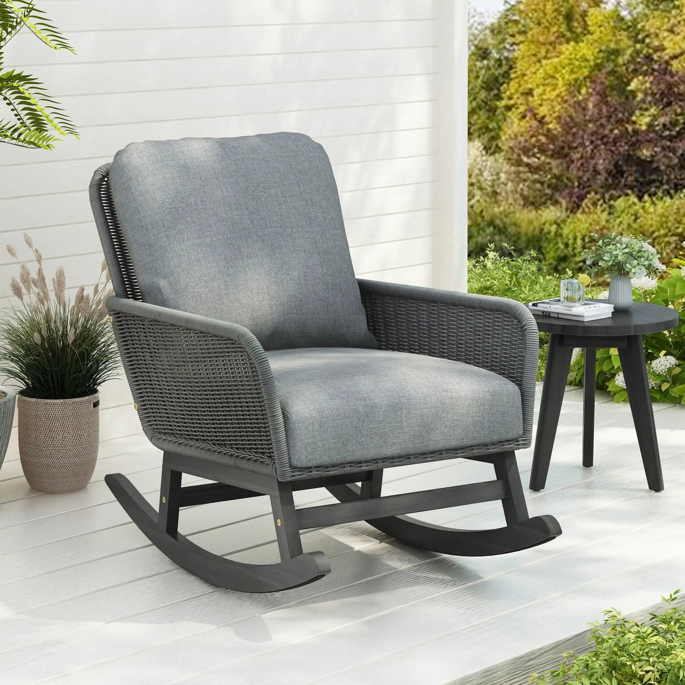 Contemporary Minimalist Wicker Rocking Chair With Soft Cushions by HouseOfZazla