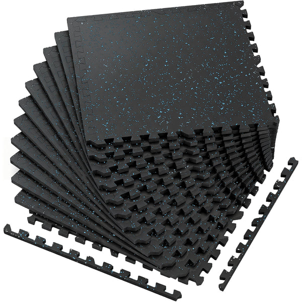 0.6 Inch Thick Interlocking Gym Floor Mats with Cushioned EVA Foam - Black White or Black+Blue, photo 2 of 10