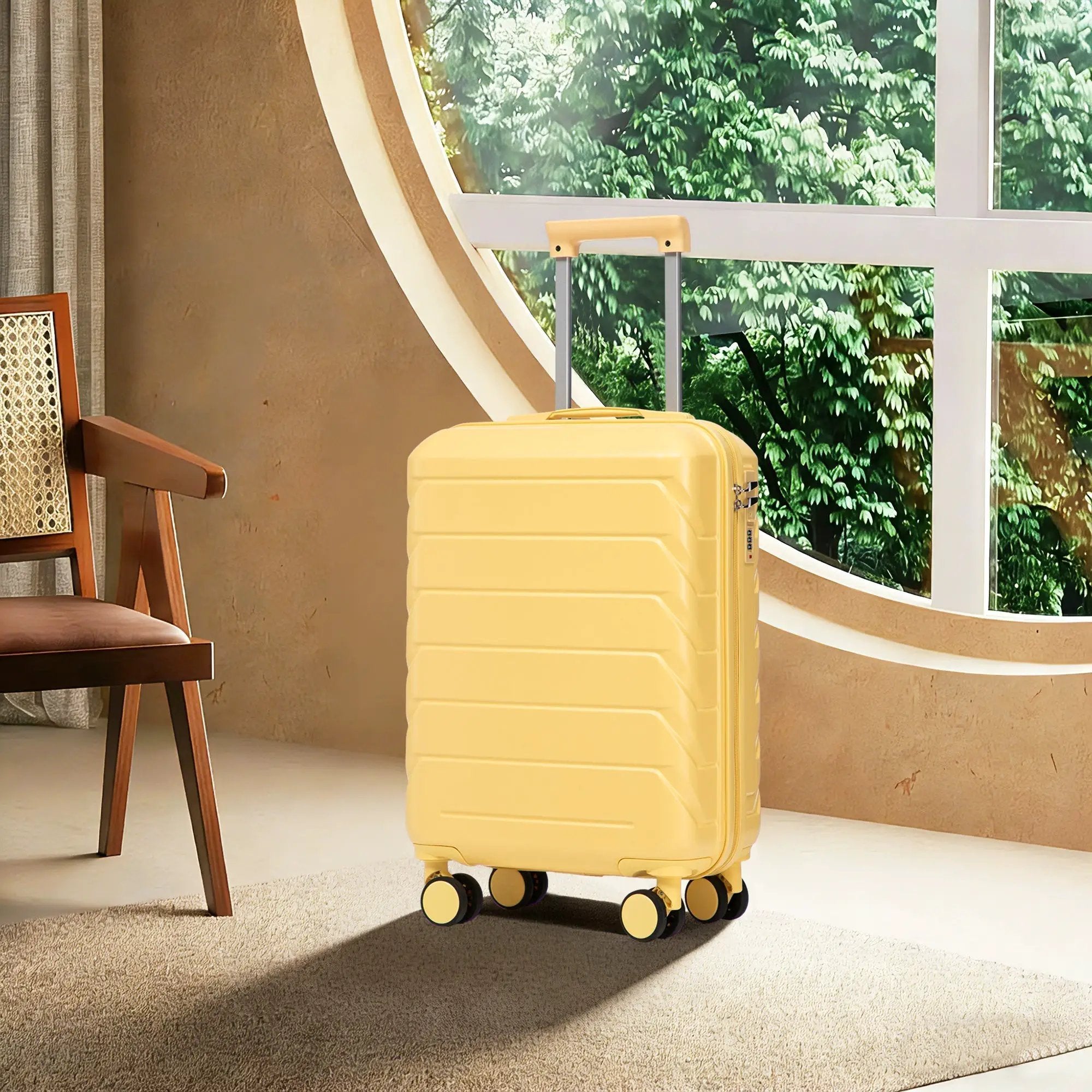 20 Inch ABS Hard Shell Travel Checked Luggage - Yellow by HouseOfZazla