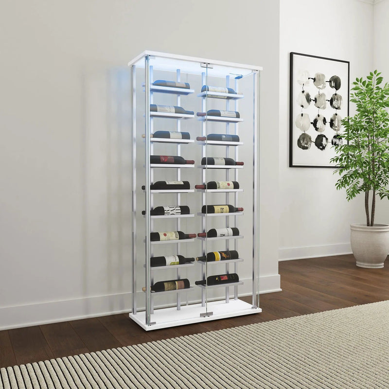 Montara Tempered Glass Wine Storage LED Curio Cabinet Chrome by Unique Piece Furniture