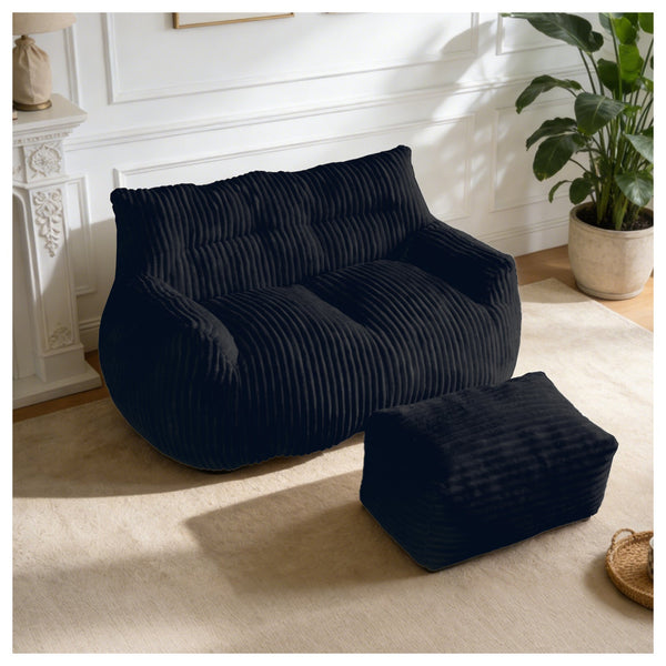 Double Sofa with Footrest Cloud-Love Oversized 2-Seater Fluffy Bean Bag Chair