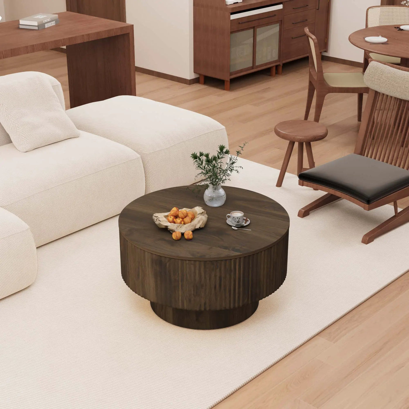 Modern Circular Coffee Table With Stripe Design And Storage Space by HouseOfZazla