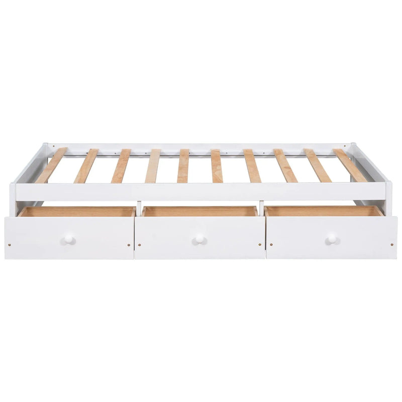 Twin Size Platform Storage Bed With 3 Drawers - White
