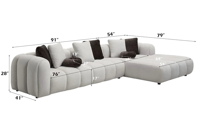 Manilla Sectional Sofa With 8 Pillows - Ivory White by HouseOfZazla