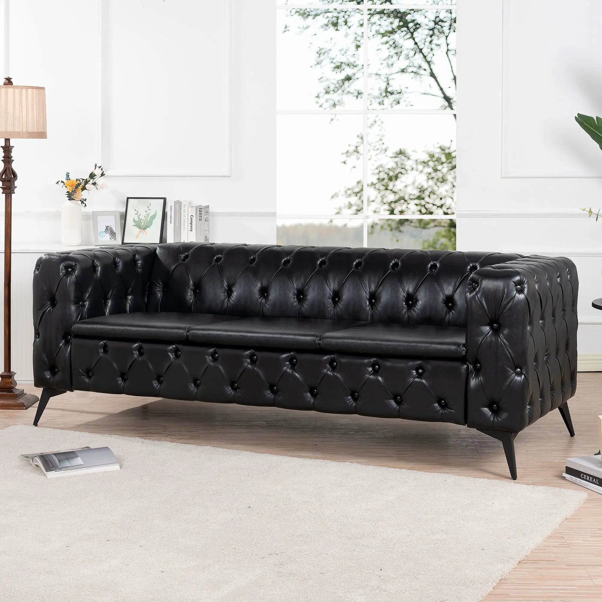 Square Arm Removable Cushion 3 Seater Sofa by HouseOfZazla