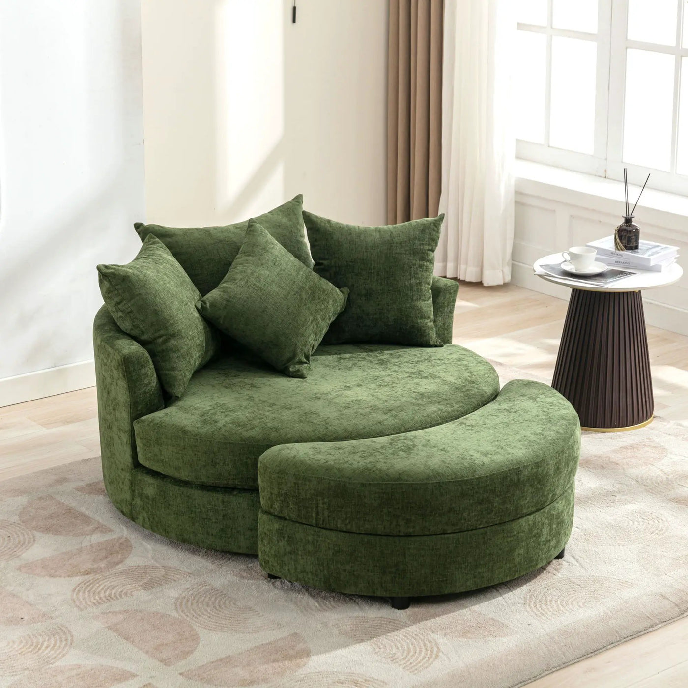 360° Swivel Accent Barrel Chair With Storage Ottoman & 4 Pillows, Modern Leisure Chair Round Accent For Living Room by Unique Piece Furniture