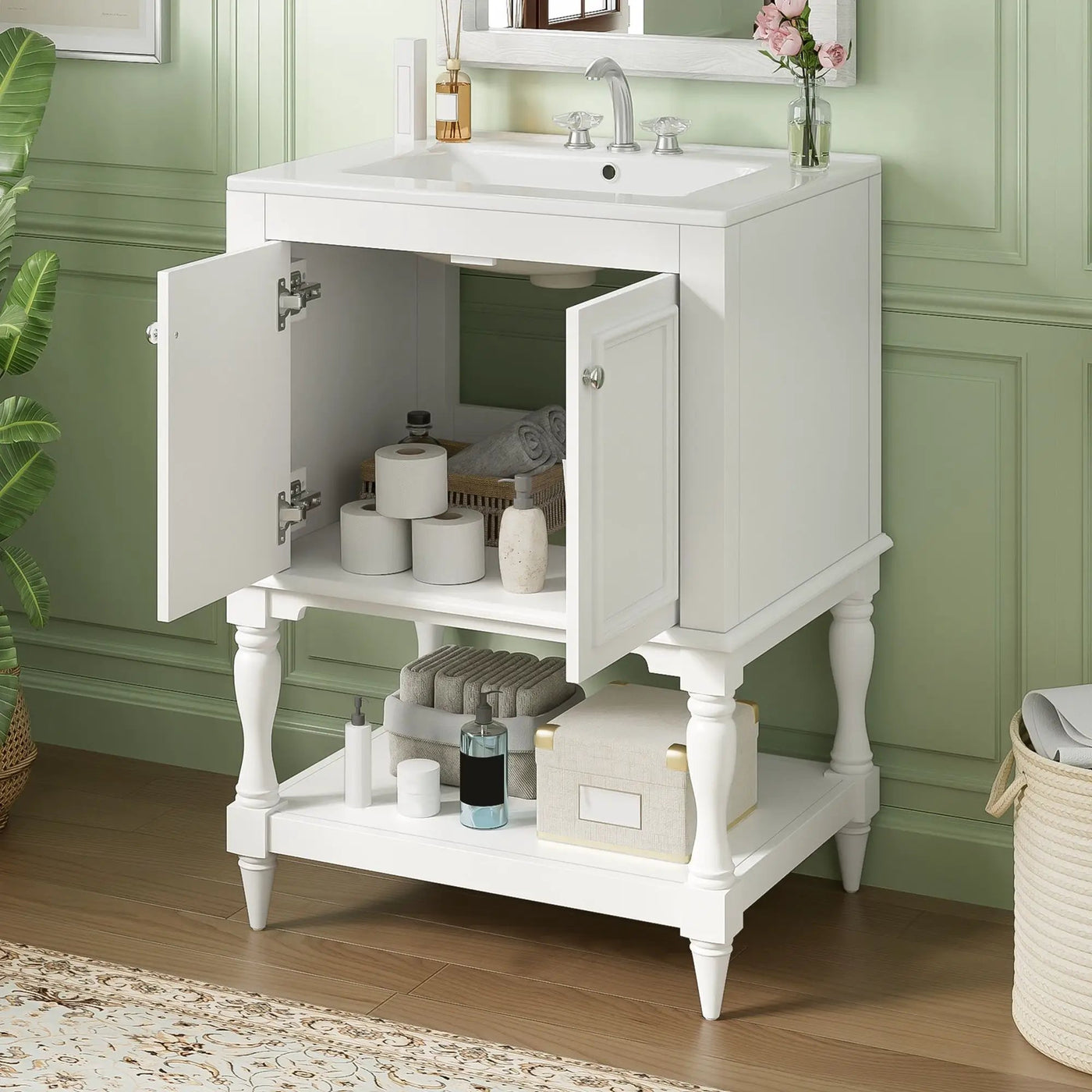 Modern Bathroom Vanity With Sink, Rectangular Cabinet With Open Shelf And Closed Storage by HouseOfZazla