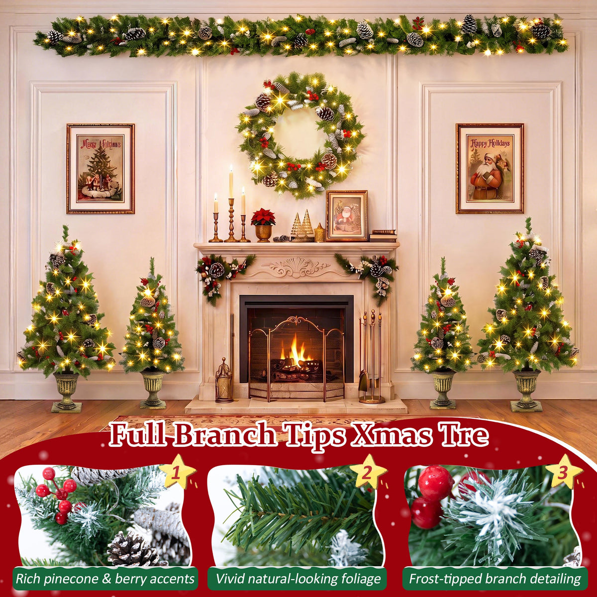 6-Piece Christmas Tree Set with Pre-Lit Wreath and Garland – Warm, photo 4 of 10