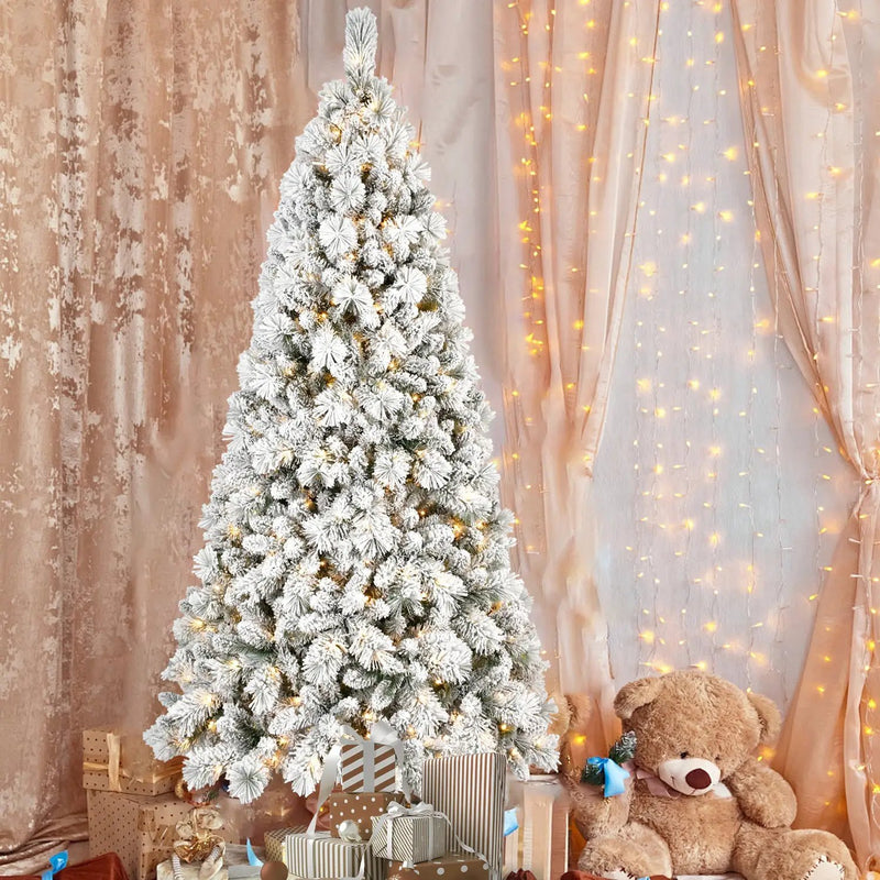 7.5FT Flocked Christmas Tree with 500 Warm White Lights by HouseOfZazla