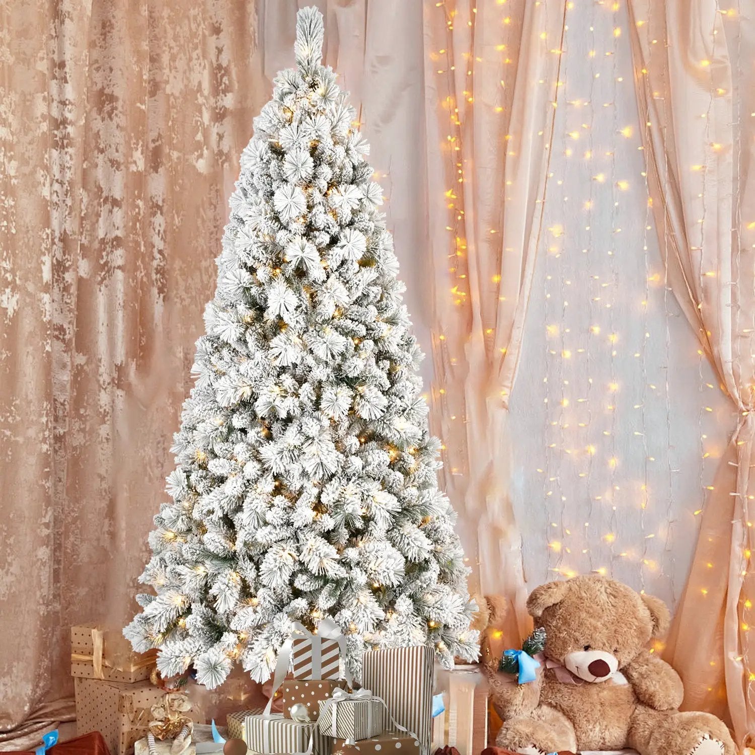 6FT Flocked Christmas Tree with 350 Warm LED Lights by HouseOfZazla