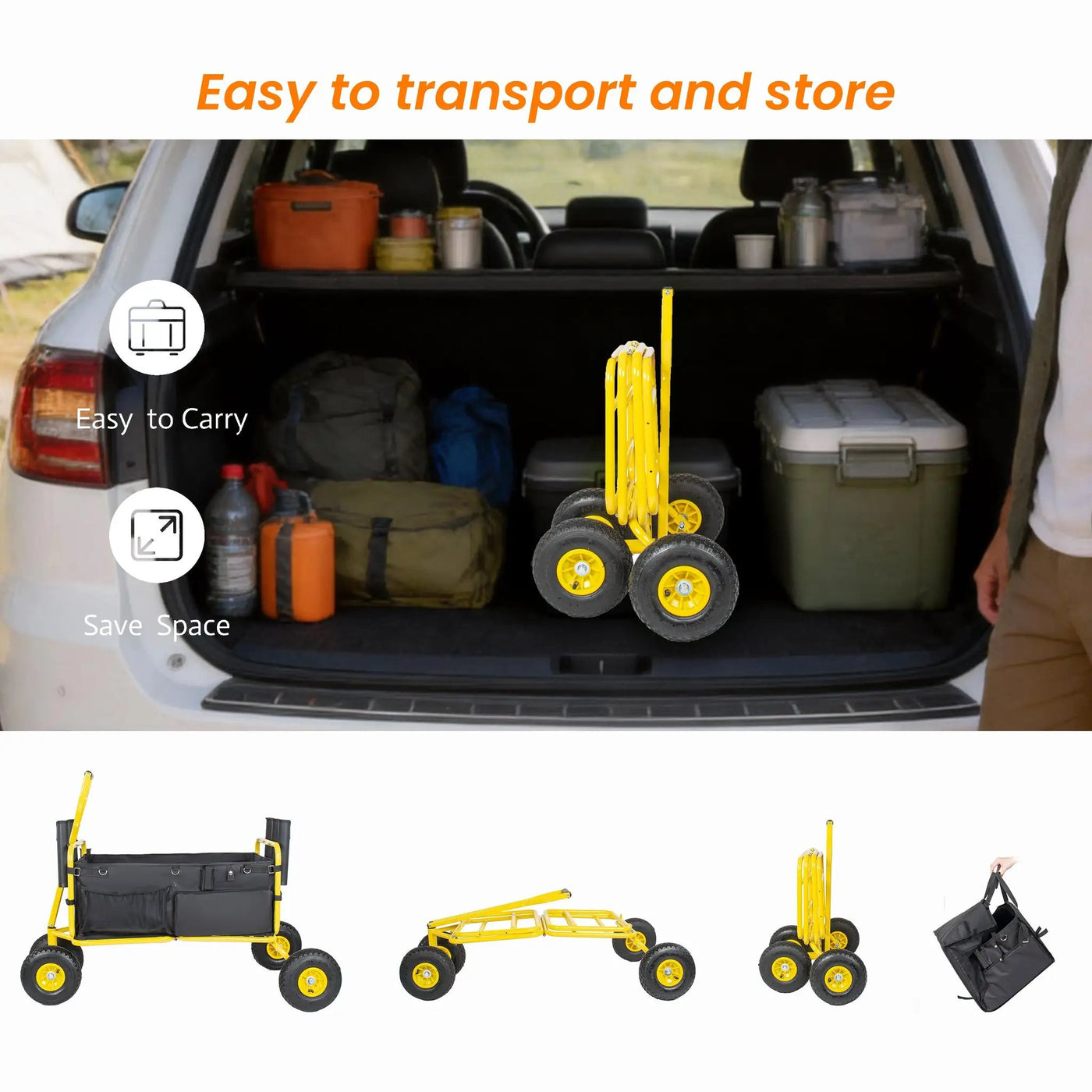 Fishing Cart Beach Cart Collapsible Wagon with 9.85'' All-Terrain Wheels by HouseOfZazla