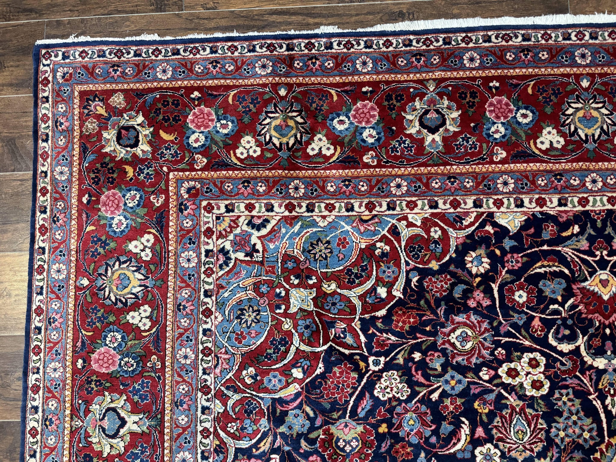 Navy Blue Persian Rug 9x12, Antique Persian Carpet, Kork Wool, 200 KPSI, Persian Kashan Rug by Jewel Rugs