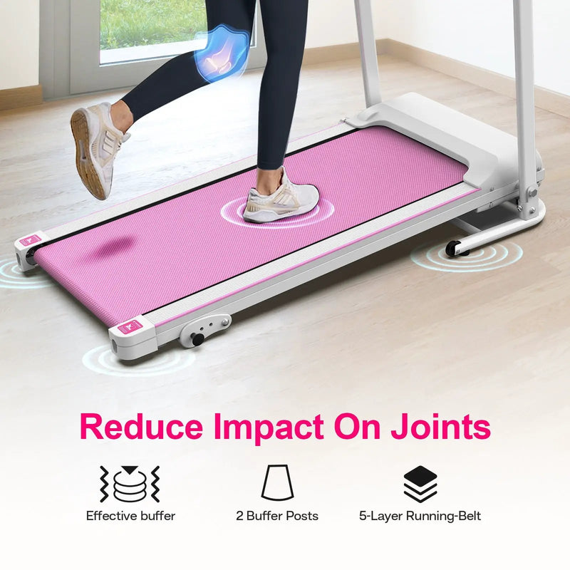 Foldable Treadmill 2.5Hp Electric Folding Treadmill Running Walking Machine For Home Gym, Max 265 Lbs Weight Capacity - Pink / White by HouseOfZazla