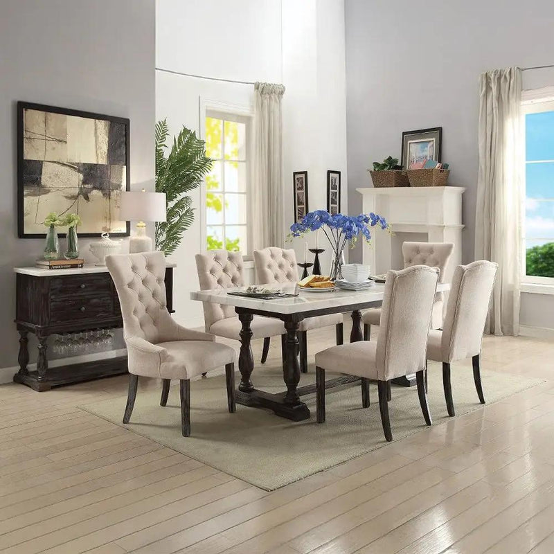 Gerardo - 31" Dining Table - White Marble Top & Weathered Espresso by Unique Piece Furniture