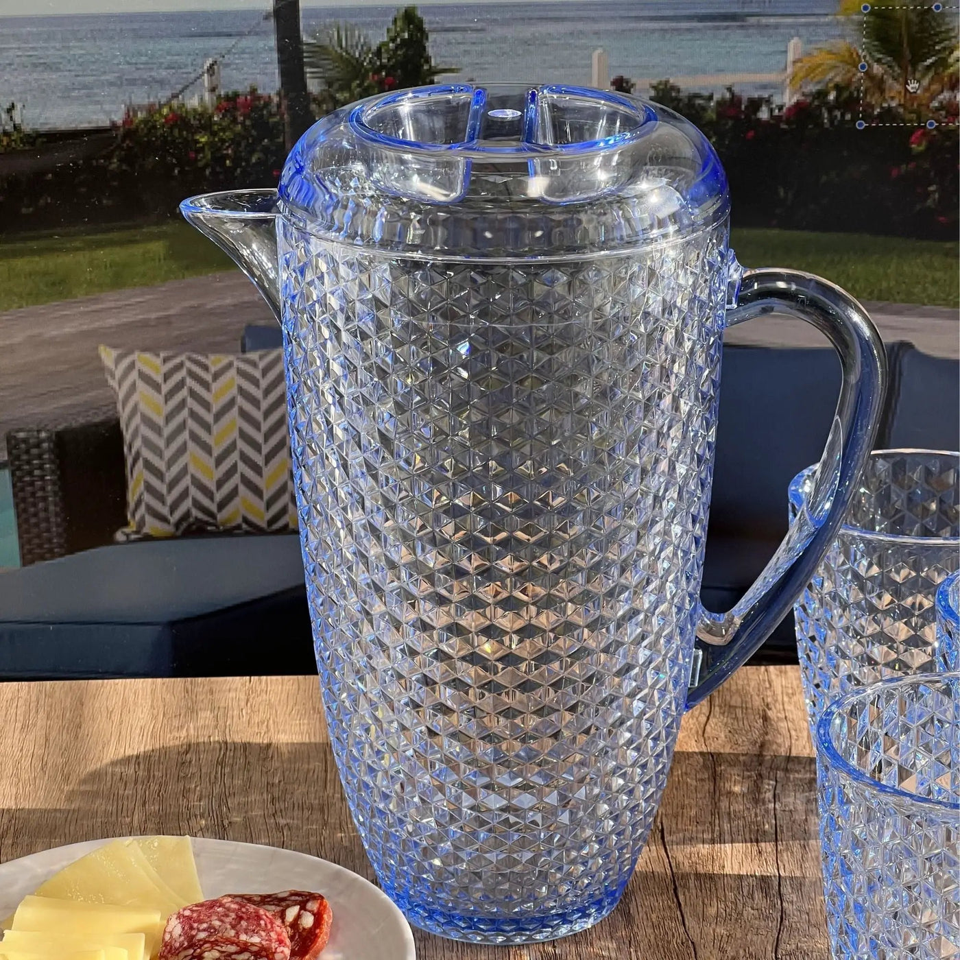 Diamond Cut Unbreakable Plastic Water Pitcher With Lid by HouseOfZazla