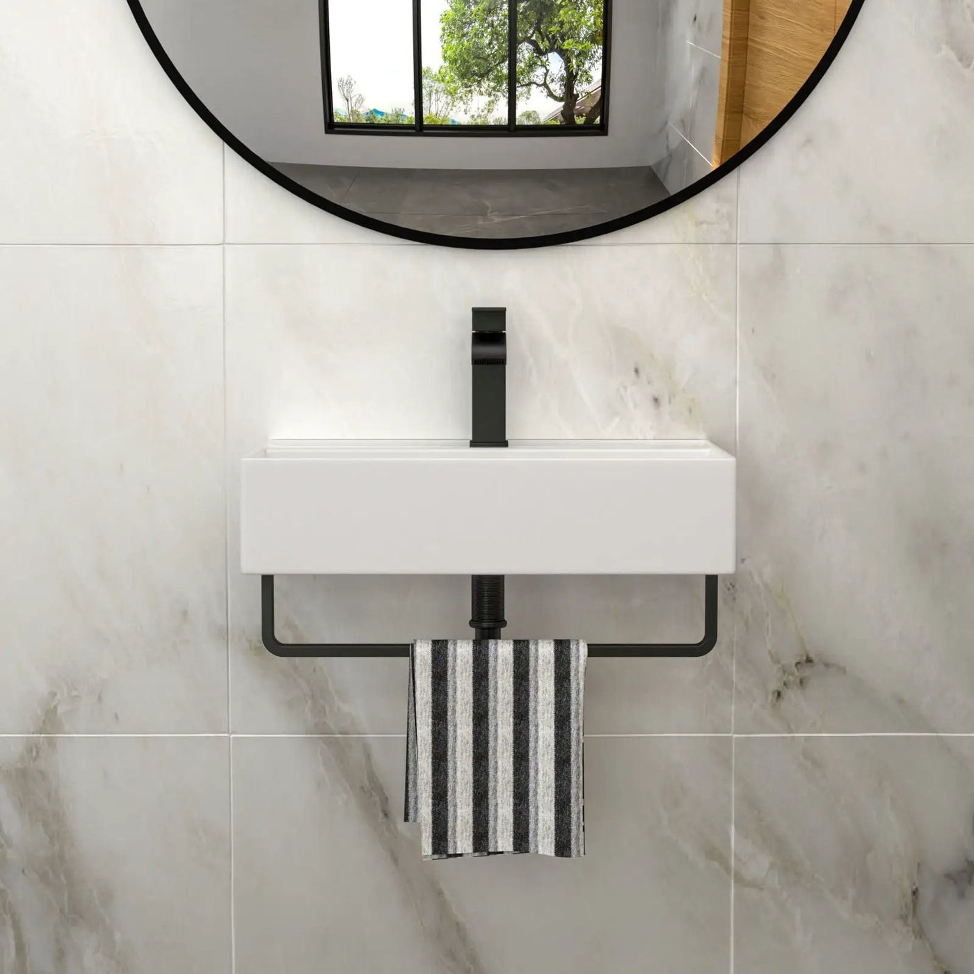 Wall Mounted Rectangular Bathroom Sink With Towel Bar by HouseOfZazla