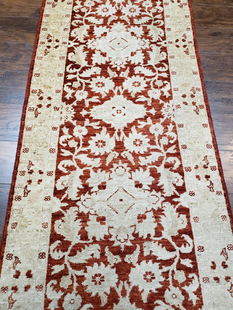 21 ft Runner Rug Long Hallway Runner, 3 x 21 Corridor Rug, Peshawar Pak Persian Chobi Agra Rug, Maroon and Beige Large Flowers Wool Handmade by Jewel Rugs