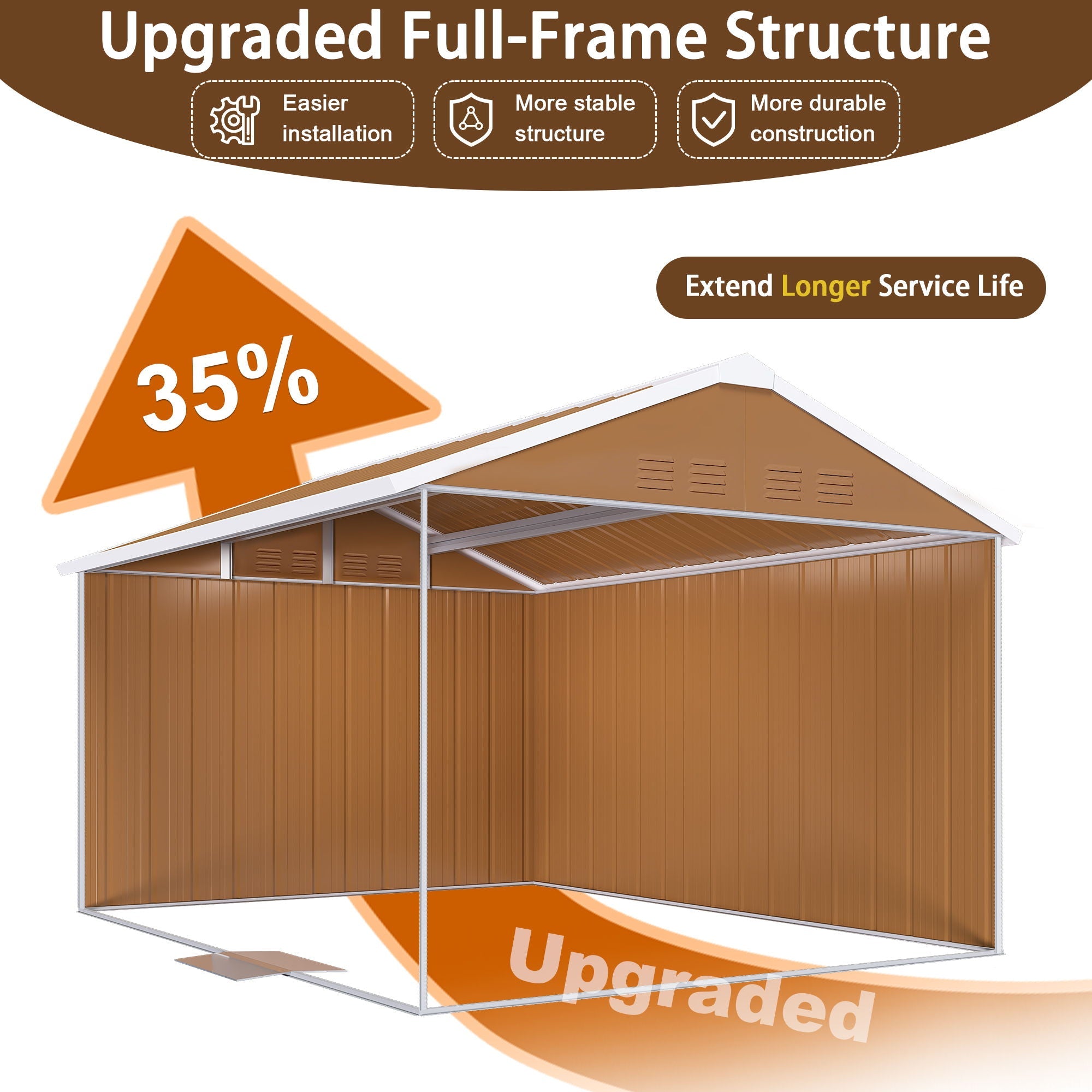 Storage Shed With Windows, Lockable Door & Ventilation For Backyard Tool Organization - Brown by HouseOfZazla