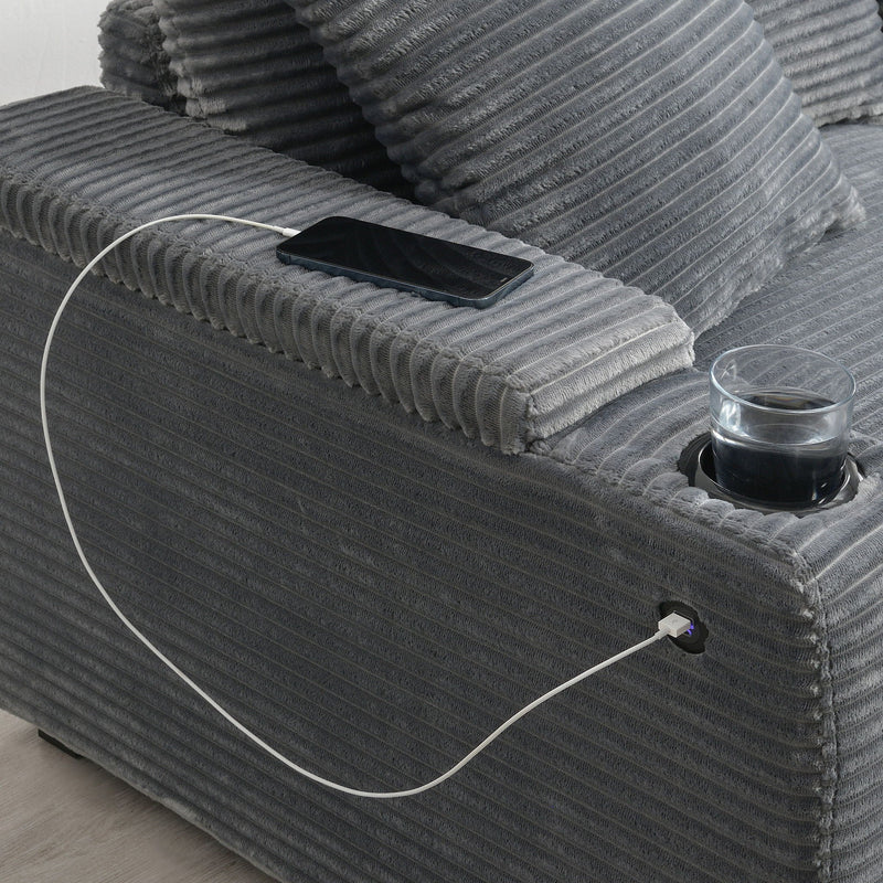 Convertible L Shaped Sectional Corner Couch With Armrest Storage Cup Holders USB Charger, Irregular Corner Oversized Comfy Modular Sofa by HouseOfZazla