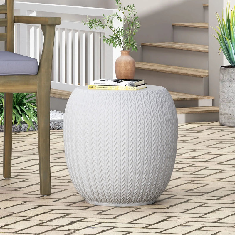 Outdoor Lightweight Concrete Side Table - Antique White by HouseOfZazla