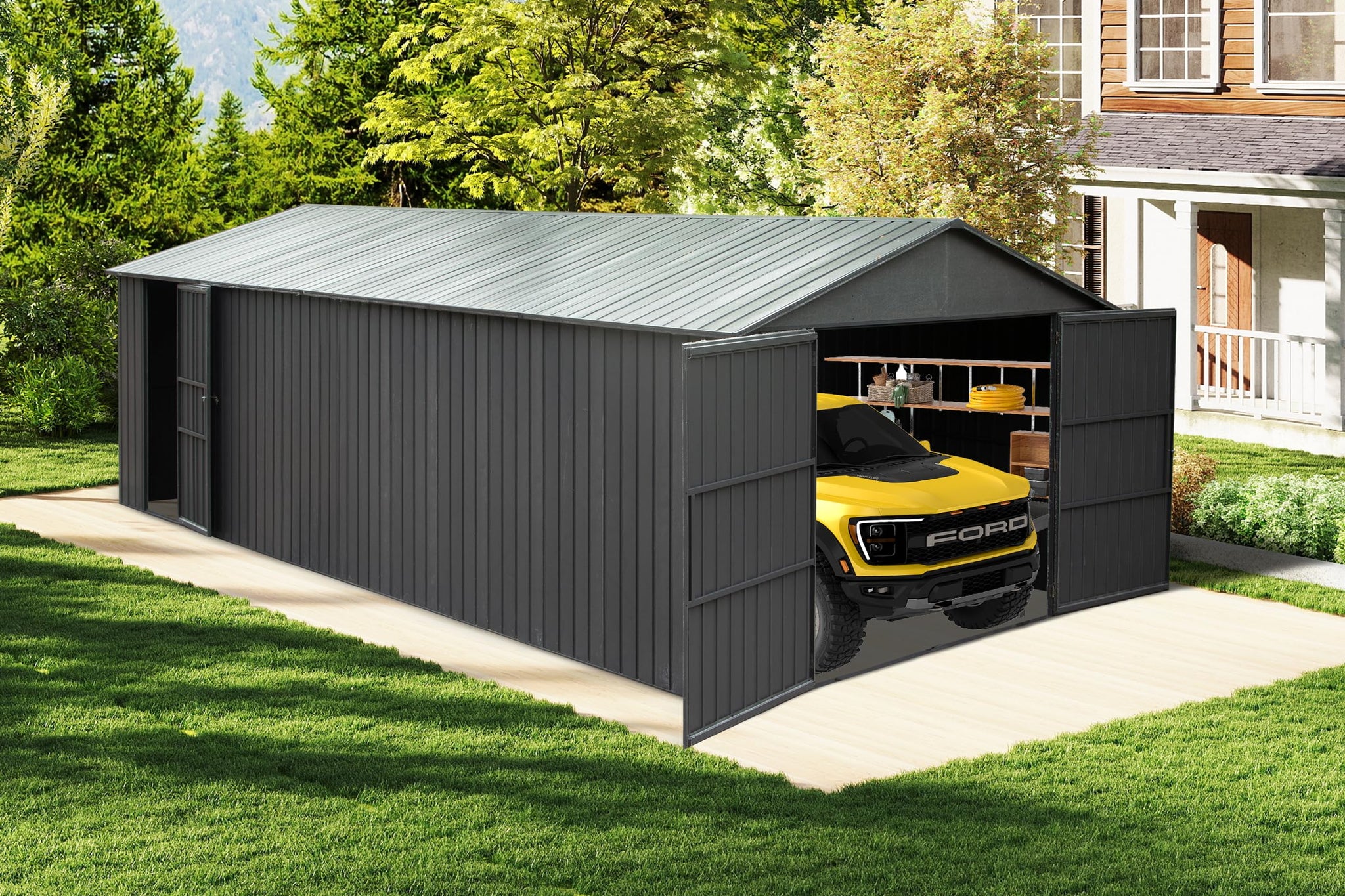 12x20ft Outdoor Metal Garage Shed by HouseOfZazla
