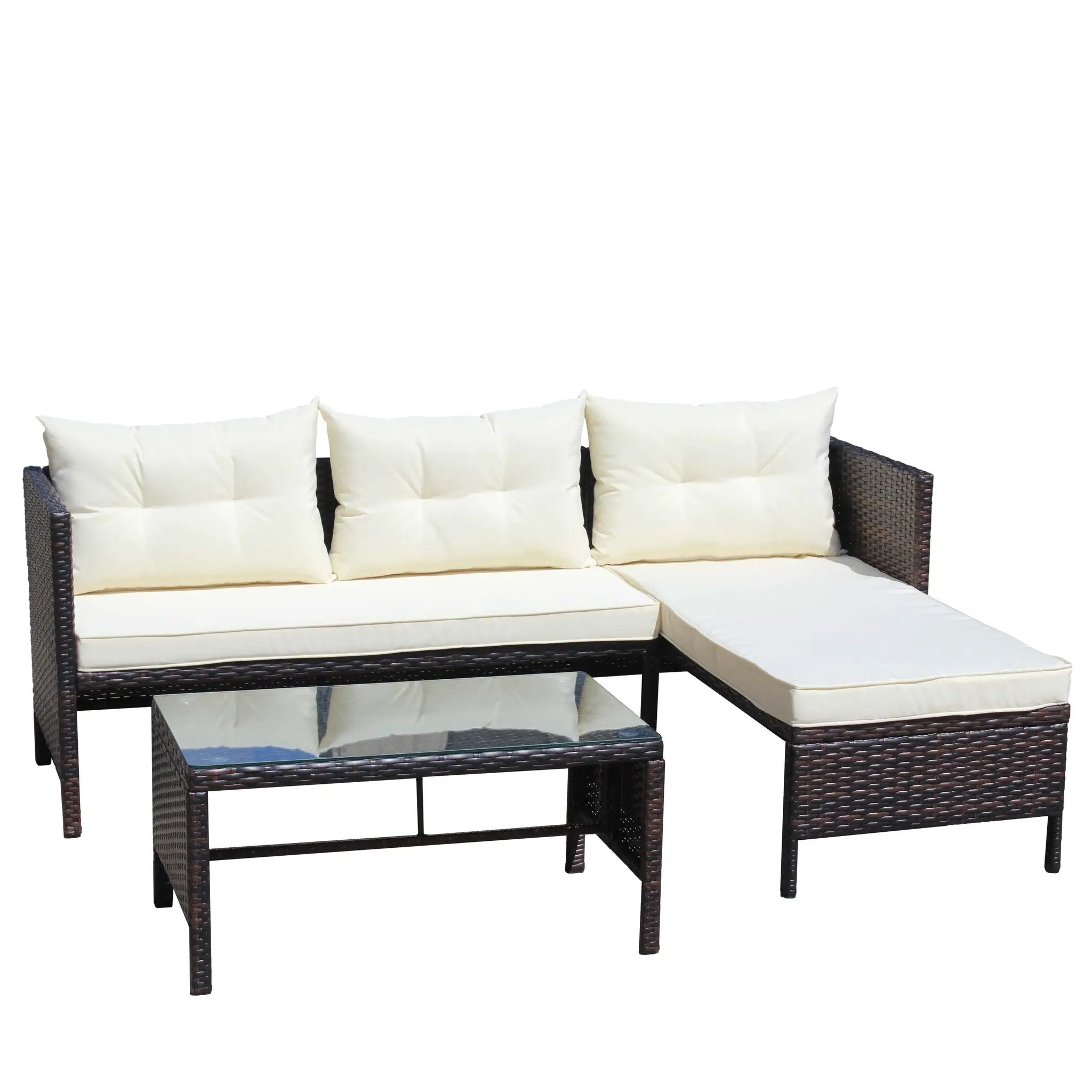 Outdoor Patio Furniture 3-Piece Conversation Set with Wicker Rattan Sectional Sofa by HouseOfZazla