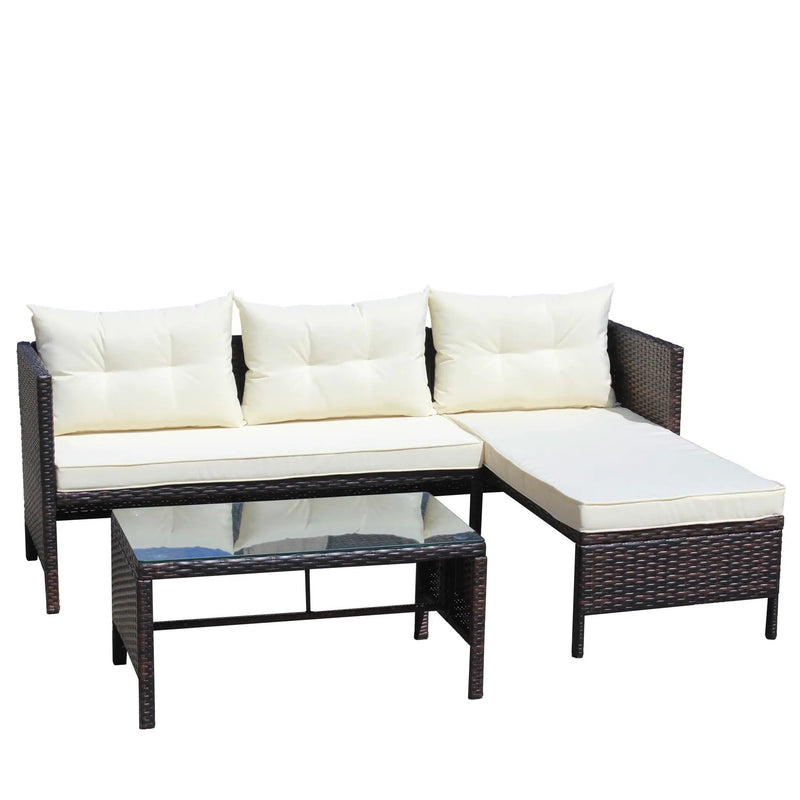 Outdoor Patio Furniture 3-Piece Conversation Set with Wicker Rattan Sectional Sofa by HouseOfZazla