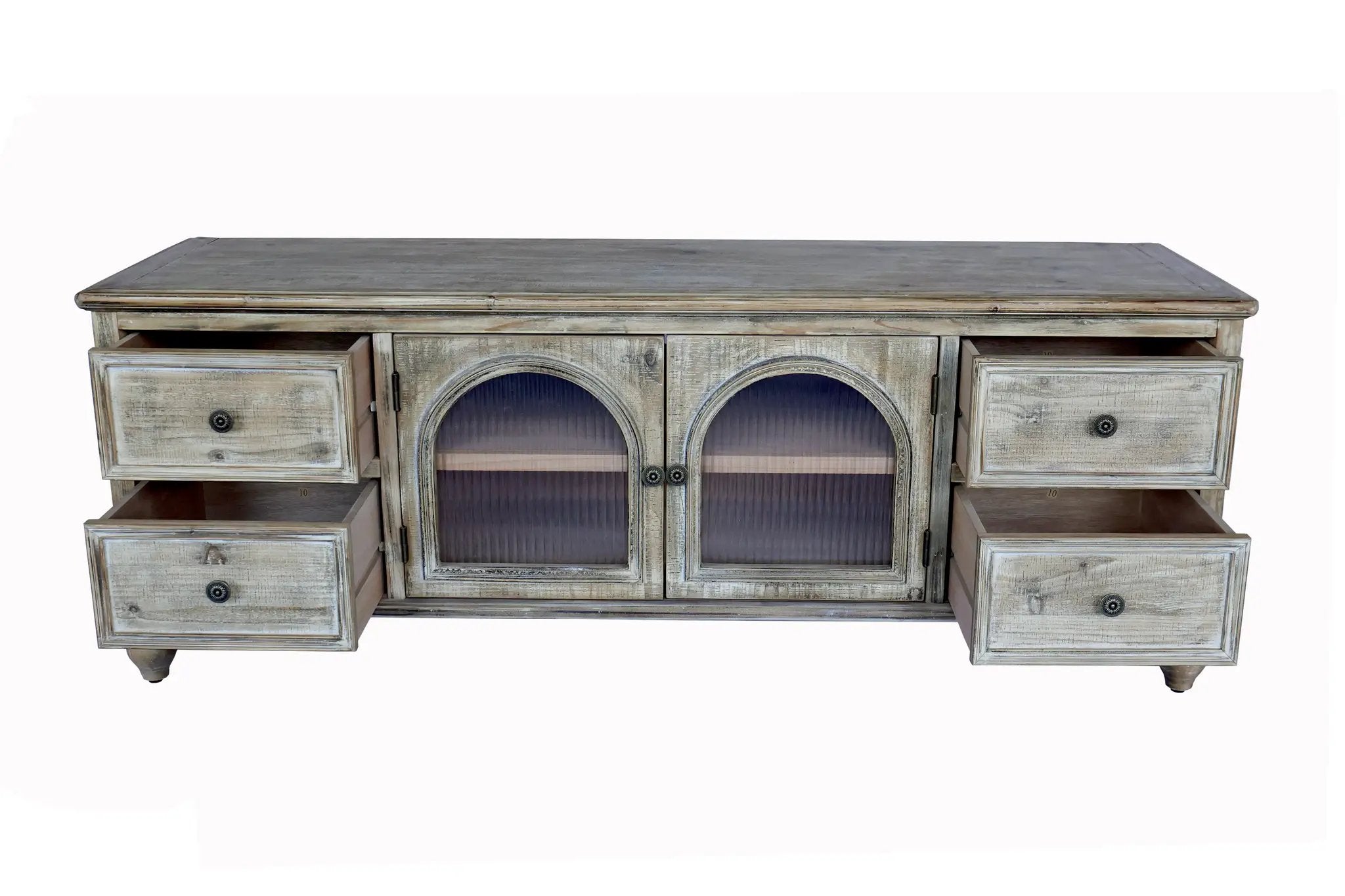 60" Farmhouse TV Stand with 4 Drawers & 2 Glass Doors by HouseOfZazla